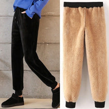 Load image into Gallery viewer, Slim Women Pant Winter Lambskin Cashmere Pants Warm Female Casual Pants Harem Pants Lined Fleece Trousers Autumn Sweatpants