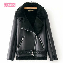 Load image into Gallery viewer, Warm Women's Winter Motorcycle Velvet Jacket Female Short Lapels Fur Thick Korean Version Plus Velvet Jacket 2020 Bomber Jacket