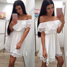 Load image into Gallery viewer, Fashion Women Elegant Vintage sweet lace white Dress Stylish Sexy Slash Neck Casual Slim Beach Summer Sundress Female vestidos