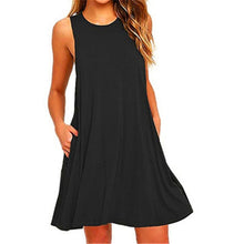 Load image into Gallery viewer, Summer Cotton Dress Women Sleeveless Beach Black Dress Casual Pocket Loose Dress Female Plus Size Dress Fashion Clothing