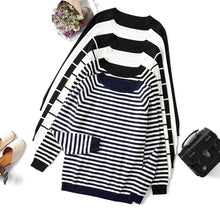 Load image into Gallery viewer, 2020 Autumn Winter Long Sleeve Striped Pullover Women Sweater Knitted Sweaters O-Neck Tops Korean Pull Femme Jumper Female White