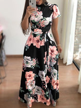 Load image into Gallery viewer, Women autumn Dress 2020 Casual Long Sleeve Long Dress Boho Floral Print Maxi Dress Turtleneck Bandage Elegant Dresses Vestidos