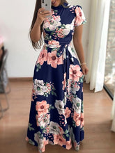 Load image into Gallery viewer, Women autumn Dress 2020 Casual Long Sleeve Long Dress Boho Floral Print Maxi Dress Turtleneck Bandage Elegant Dresses Vestidos