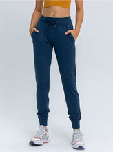 Load image into Gallery viewer, NWT Waist Drawstring Pants Fitness Women Sweatpants with Two Side Pockets 4-Way Stretch Leggings Lady Stretchy Pants