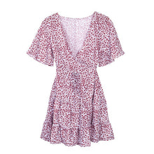 Load image into Gallery viewer, hirigin 2020 Women Dress Boho Floral Ruffle Short Mini Dress Summer Knot Sexy V-Neck Party Holiday Dress Femme vestido de mujer