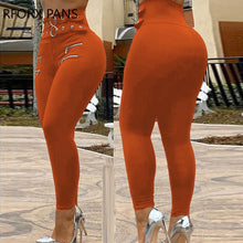 Load image into Gallery viewer, Women Solid High Waist Eyelet O Ring Zipper Design Skinny Pants Casual Pants Fashion Pants With Belt