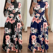 Load image into Gallery viewer, Women autumn Dress 2020 Casual Long Sleeve Long Dress Boho Floral Print Maxi Dress Turtleneck Bandage Elegant Dresses Vestidos