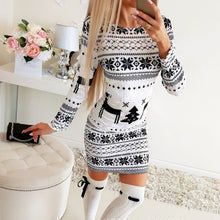 Load image into Gallery viewer, Dresses for Women Christmas Bodycon 2020 Fashion knitted Print Woman Dress Long Sleeve Autumn Winter Clothing for Female D30