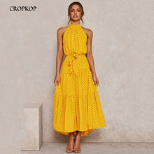 Load image into Gallery viewer, Summer Long Dress Polka Dot Casual Dresses Black Sexy Halter Strapless New 2020 Yellow Sundress Vacation Clothes For Women