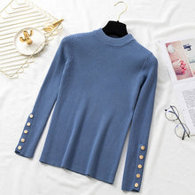 Load image into Gallery viewer, casual autumn winter women thick sweater pullovers long sleeve button o-neck chic Sweater Female Slim knit top soft jumper tops
