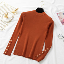 Load image into Gallery viewer, casual autumn winter women thick sweater pullovers long sleeve button o-neck chic Sweater Female Slim knit top soft jumper tops
