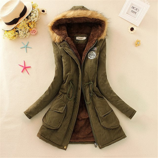 Winter women coat 2019 Women's Parka Casual Outwear Military Hooded fur Coat Down Jackets Winter Coat for Female CC001