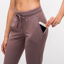 Load image into Gallery viewer, NWT Waist Drawstring  Pants Fitness Women Sweatpants with Two Side Pockets 4-Way Stretch Leggings Lady Stretchy Pants
