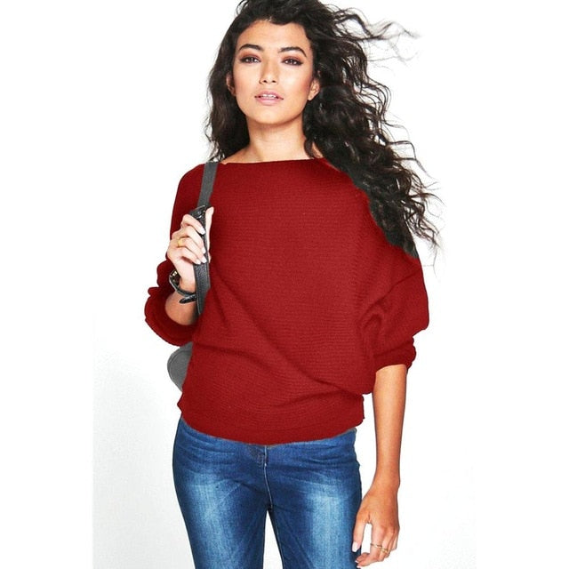 Women Casual Loose Sweaters  Autumn Winter Long Batwing Sleeve Solid Color Pullovers Woman Thin Sweater Jumper For Lady