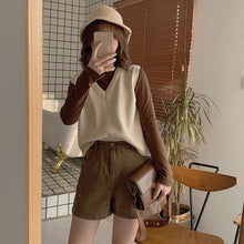 Load image into Gallery viewer, Autumn Sleeveless Sweater Women Sweet Solid Color V Neck Knitted Loose Sleeveless Slim Vest Jumpers Pull Femme Sweaters
