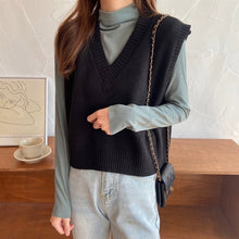 Load image into Gallery viewer, Autumn Sleeveless Sweater Women Sweet Solid Color V Neck Knitted Loose Sleeveless Slim Vest Jumpers Pull Femme Sweaters
