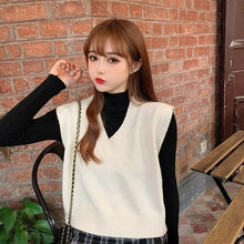 Load image into Gallery viewer, Autumn Sleeveless Sweater Women Sweet Solid Color V Neck Knitted Loose Sleeveless Slim Vest Jumpers Pull Femme Sweaters
