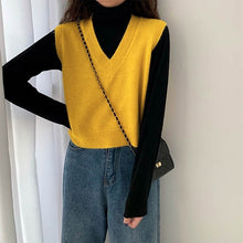 Load image into Gallery viewer, Autumn Sleeveless Sweater Women Sweet Solid Color V Neck Knitted Loose Sleeveless Slim Vest Jumpers Pull Femme Sweaters
