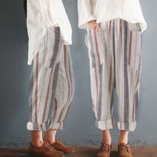 Load image into Gallery viewer, Plus Size Cotton Linen Trousers Women Summer Loose Harem High Waist Stripe Pocket Pant Casual Pantalon Female Sweatpants Trouser
