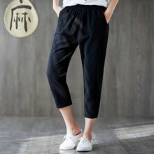 Load image into Gallery viewer, Plus Size Cotton Linen Trousers Women Summer Loose Harem High Waist Stripe Pocket Pant Casual Pantalon Female Sweatpants Trouser
