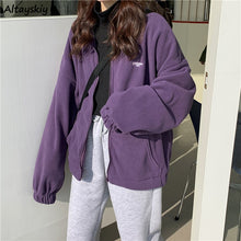 Load image into Gallery viewer, Jackets Women Loose Plus Velvet Zip-up Pockets Letter Casual Oversize BF Ulzzang Harajuku Daily Streetwear Womens Trendy New Hot
