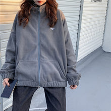 Load image into Gallery viewer, Jackets Women Loose Plus Velvet Zip-up Pockets Letter Casual Oversize BF Ulzzang Harajuku Daily Streetwear Womens Trendy New Hot
