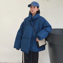 Load image into Gallery viewer, Korean Style 2019 Winter Jacket Women Stand Collar Solid Black White Female Down Coat Loose Oversized Womens Short Parka
