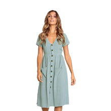 Load image into Gallery viewer, Cotton Linen Women Summer Dress 2020 Casual V-neck Button Pocket Short Sleeve A-line Midi Dresses For Women Vestidos
