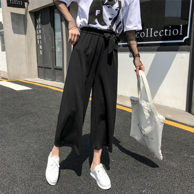 2020 Women Casual Loose Wide Leg Pant Womens Elegant Fashion Preppy Style Trousers Female Pure Color Females New Palazzo Pants