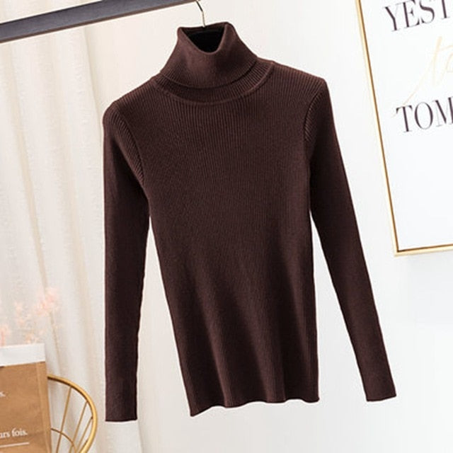 2020 Autumn Winter Knitted Sweater Pullovers Turtleneck Sweater for Women Long Sleeve White Black Soft Female Jumper Clothing