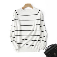 Load image into Gallery viewer, 2020 Autumn Winter Long Sleeve Striped Pullover Women Sweater Knitted Sweaters O-Neck Tops Korean Pull Femme Jumper Female White
