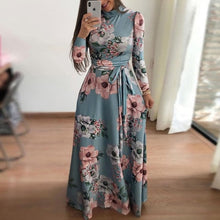 Load image into Gallery viewer, Women autumn Dress 2020 Casual Long Sleeve Long Dress Boho Floral Print Maxi Dress Turtleneck Bandage Elegant Dresses Vestidos
