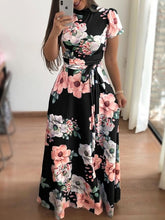 Load image into Gallery viewer, Women autumn Dress 2020 Casual Long Sleeve Long Dress Boho Floral Print Maxi Dress Turtleneck Bandage Elegant Dresses Vestidos
