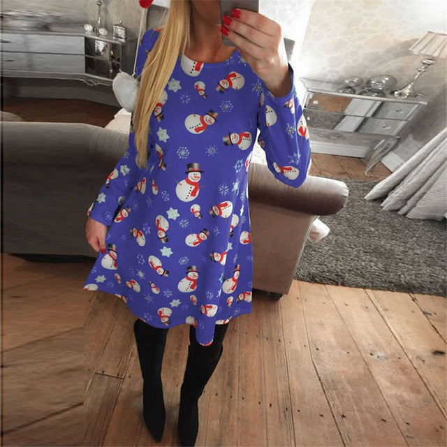 Large Sizes 2020 New Autumn Women Casual Long Sleeve Cute Christmas Tree Snowman Dresses Loose Plus Size Dress Vestidos 4XL 5XL