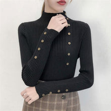 Load image into Gallery viewer, 2020 Women Autumn Knitted Slim Sweaters Solid Knitted Female Cotton Soft Elastic Color Pullovers Button Full Sleeve Turtleneck
