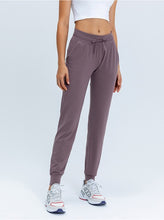 Load image into Gallery viewer, NWT Waist Drawstring  Pants Fitness Women Sweatpants with Two Side Pockets 4-Way Stretch Leggings Lady Stretchy Pants
