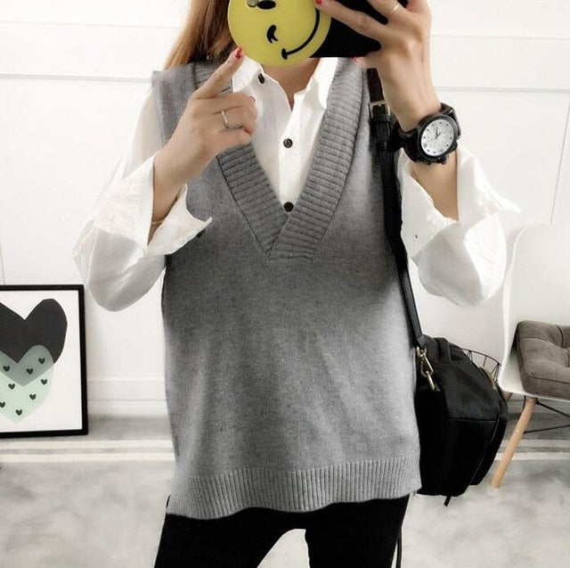 2020 Women Sweater Spring Autumn Wool Vest Sleeveless O-Neck Knitted Vests Long Sections Poullover Vest Female Jumper Pull Femme