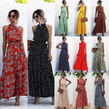 Load image into Gallery viewer, Summer Elegant Sexy beach long Dress Women 2020 Fashion Print Flowers Polka-dot strap Ladies Halter boho dress women vestidos
