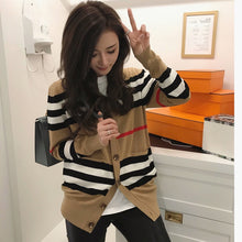 Load image into Gallery viewer, Women&#39;s sweater women&#39;s jacket cashmere cardigan mid-length knitted jacket V-neck loose striped sweater thin ladies trench coat
