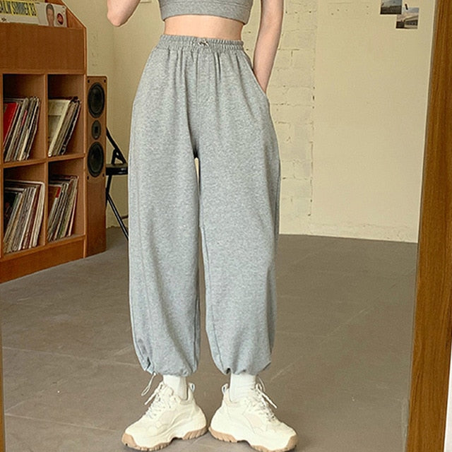 Woman Loose Sweatpants Femme Joggers Grey High Waist Pants Comfort Simple Basic Casual Fashion Trousers 2020 Korean Sporty Style