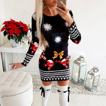 Load image into Gallery viewer, Dresses for Women Christmas Bodycon 2020 Fashion knitted Print Woman Dress Long Sleeve Autumn Winter Clothing for Female D30
