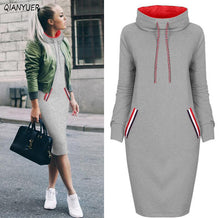 Load image into Gallery viewer, Dress Women Autumn Winter Sweatshirt Dress 6 Colors Slim Long Sleeves Turtleneck Drawstring Harajuku Hoodies Moletom Feminino Ez
