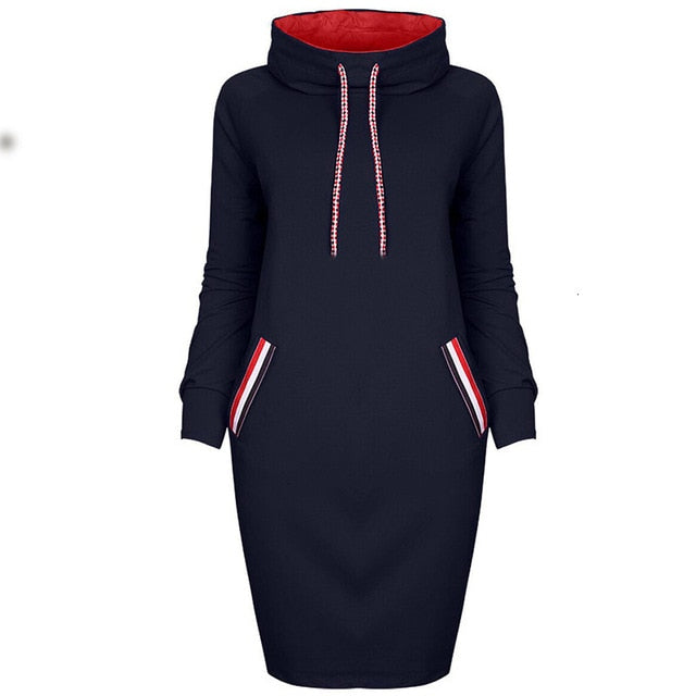 Dress Women Autumn Winter Sweatshirt Dress 6 Colors Slim Long Sleeves Turtleneck Drawstring Harajuku Hoodies Moletom Feminino Ez